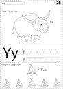 Cartoon yak and yacht. Alphabet tracing worksheet: writing A-Z a Royalty Free Stock Photo