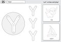 Cartoon yak and yacht. Alphabet tracing worksheet: writing A-Z a Royalty Free Stock Photo