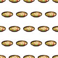 cartoon yakisoba, japanese food seamless pattern on colorful background Royalty Free Stock Photo