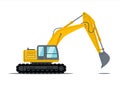 Cartoon yellow and black excavator construction heavy duty vehicle equipment for site design. Royalty Free Stock Photo