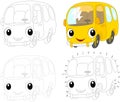 Cartoon yellow bus. Vector illustration. Coloring and dot to dot Royalty Free Stock Photo