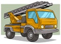 Cartoon yellow cargo truck with metal ladder