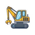 Cartoon Yellow Excavator with Grapple Illustration Vector Graphic Royalty Free Stock Photo