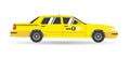 Cartoon yellow flat taxi icon. Isolated objects business cab car