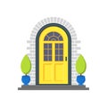 Cartoon Yellow Front Door of House. Vector