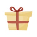 Cartoon yellow gift box with red bow for Valentine`s day. Royalty Free Stock Photo