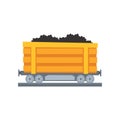 Cartoon yellow mine trolley on railway Royalty Free Stock Photo