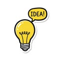 Cartoon yellow lightbulb with idea speech bubble on transparent background Royalty Free Stock Photo