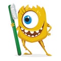 Cartoon yellow monster with toothbrush.