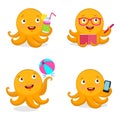 Cartoon Yellow Octopus Vector Set. Vector Octopus Tentacle. Vector Octopus Cartoon Character Illustration.