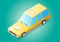 Cartoon yellow old retro flat isometric long car