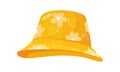 Cartoon yellow panama. Summer hat with flowers, vector illustration Royalty Free Stock Photo