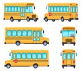 Cartoon yellow school bus collection isometric vector illustration public vehicle for student