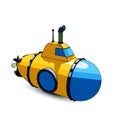 Cartoon yellow submarine with periscope and large portholes, perspective view. Vector illustration on a white background Royalty Free Stock Photo