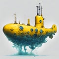 Cartoon of a yellow submarine rising from the sea. Royalty Free Stock Photo