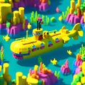 Cartoon of a yellow submarine rising from the sea. Royalty Free Stock Photo