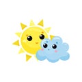 Cartoon yellow sun and blue cloud with kawaii faces. Cute weather and sky element. Flat vector design for mobile app Royalty Free Stock Photo