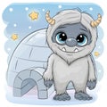 Cartoon Yeti stands near the igloo