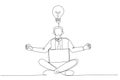 Cartoon of yoga businessman in total concentration with laptop. One line art style Royalty Free Stock Photo