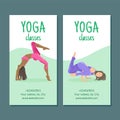Cartoon yoga girls in sporty outfit. Vector brochure