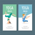 Cartoon yoga girls in sporty outfit. Vector brochure