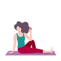 Cartoon yoga girls . Young women in asanas poses. Fitness character.