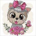 Cartoon Yorkshire Terrier with flowers