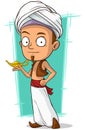 Cartoon young Aladdin with gold lamp Royalty Free Stock Photo
