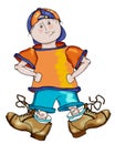 Cartoon of Young Boy with Big Shoes Royalty Free Stock Photo