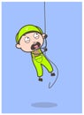 Cartoon Young Boy Climbing Rope in Tranning Vector Illustration Royalty Free Stock Photo