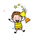 Cartoon Young Boy holding Trophy Royalty Free Stock Photo