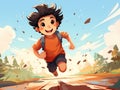 A Cartoon Of A Boy Running