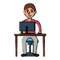 Cartoon young boy uses computer desk chair design