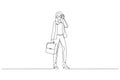 Cartoon of young businesswoman talking on the mobile phone. Single line art style Royalty Free Stock Photo