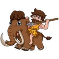 Cartoon young caveman riding mammoth Royalty Free Stock Photo