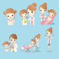 Cartoon young children with doctor