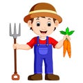 Cartoon young farmer holding rake Royalty Free Stock Photo