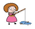 Cartoon Young Lady Fishing