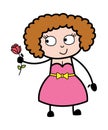 Cartoon Young Lady Giving a Red Rose Royalty Free Stock Photo