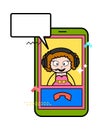 Cartoon Young Lady Video Calling on Mobile