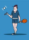 Cartoon young male athlete with ping pong paddle and ball, vector illustration Royalty Free Stock Photo