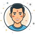 Cartoon Young Man Portrait with Red Bindi Smiling Inside Decorative Circle Frame Royalty Free Stock Photo