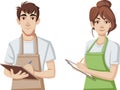 Cartoon young people wearing apron.