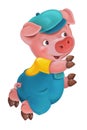 Cartoon young pig in work outfit - isolated