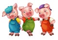 Cartoon young pigs in work outfit -