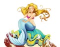 cartoon young princess - smiling beautiful marmaid swimming - il