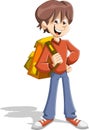 Cartoon young student boy with backpack.