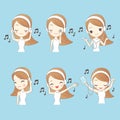 Cartoon young woman listen music