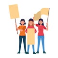 Cartoon young women protestating with blank signs Royalty Free Stock Photo
