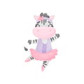 Cartoon zebra in ballerina dress. Vector illustration on white background. Royalty Free Stock Photo